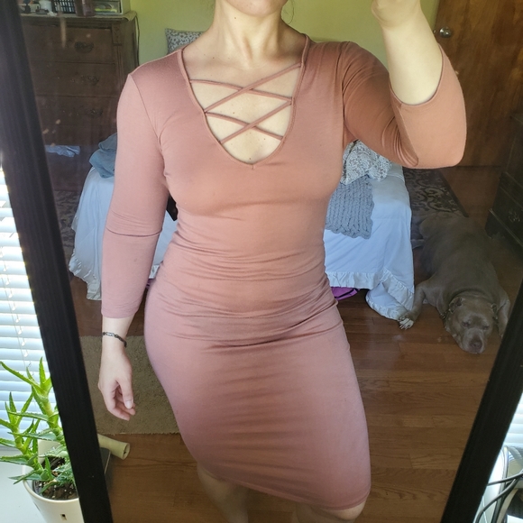 mauve bodycon midi dress